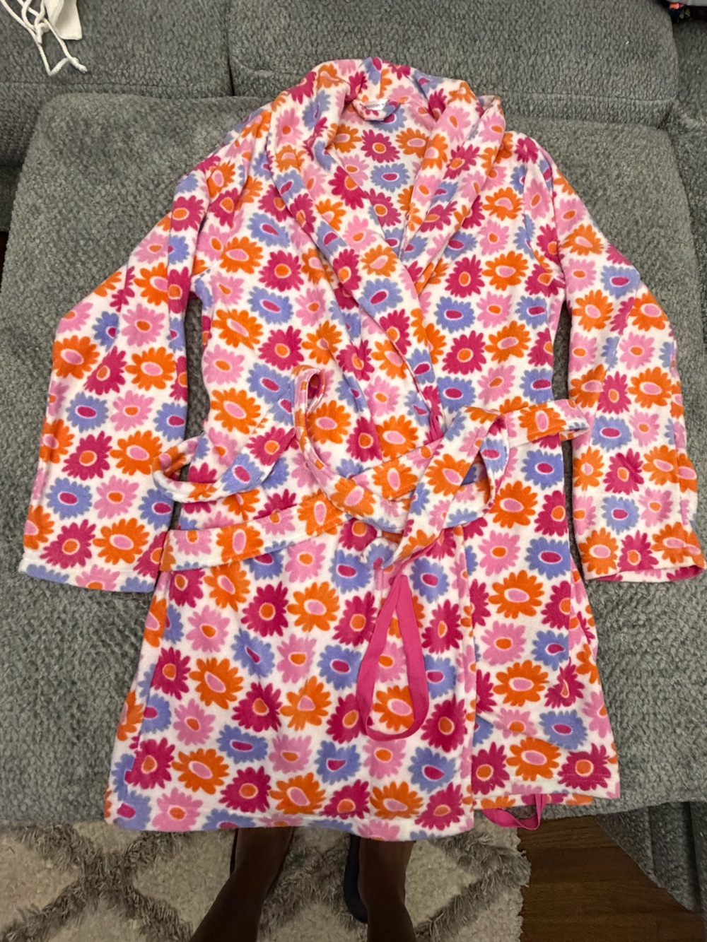 Girls' Floral Fleece Robe - Pink, Orange & Purple